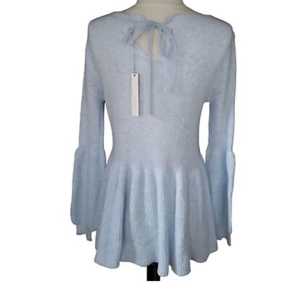 LC SUPER SOFT PEPLUM BALLOON SLEEVE SWEATER! Chiffon bow neck tie - Picture 1 of 13